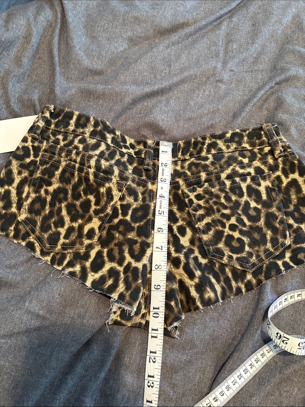 Leopard Print Denim Cutoff Shorts - Women's Animal Print 26 - Picture 6 of 6